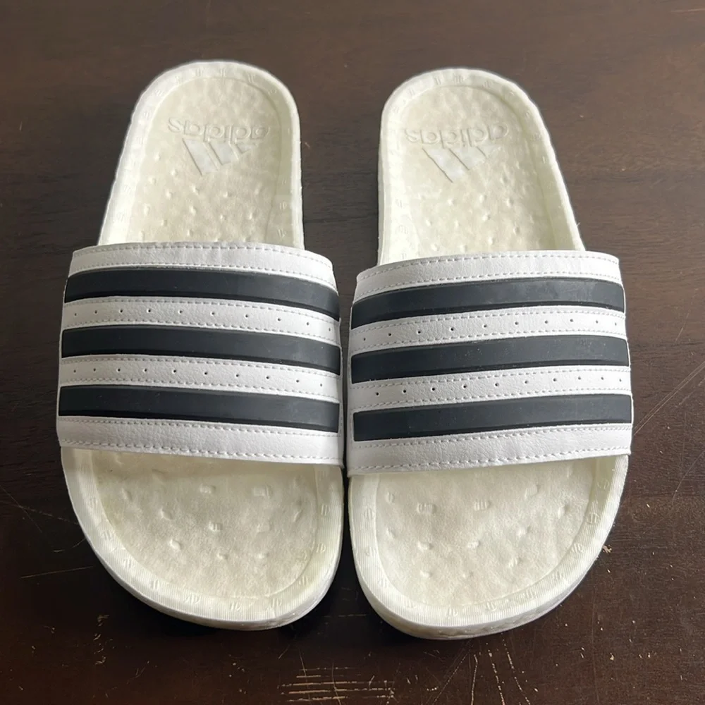 adidas Adilette Boost Slides White Black Stripes
